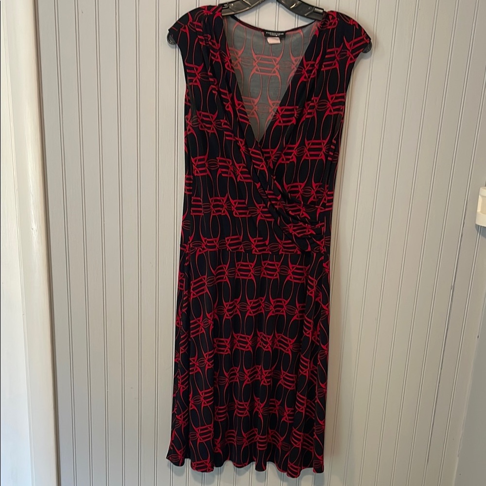 Perseption Concept Red and Black Wrap Midi Dress with Ruffled Hem | Small